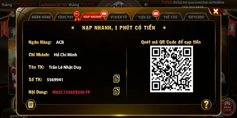 Nạp tiền Top88 – Hướng dẫn lên điểm tài khoản cổng game 14 Nạp tiền Top88 – Hướng dẫn lên điểm tài khoản cổng game
