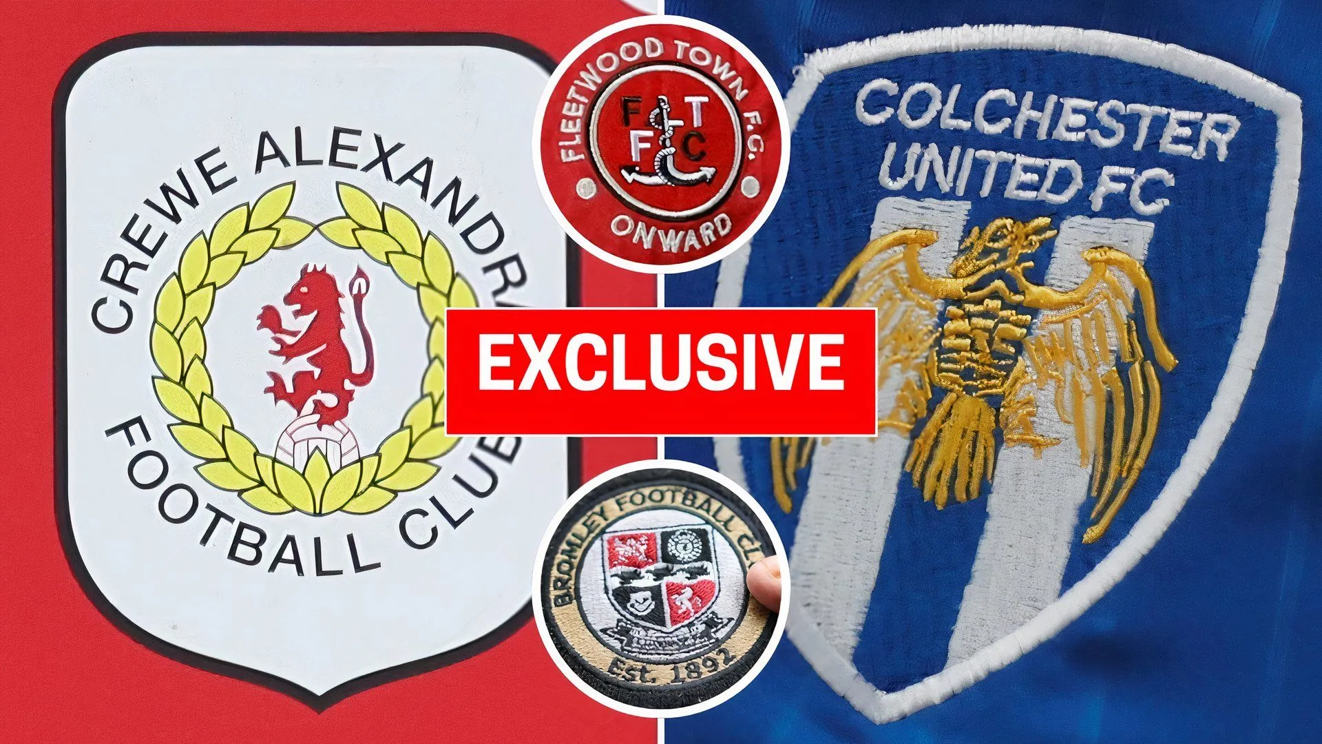 Logo các câu lạc bộ League Two: Crewe, Colchester, Bromley, Fleetwood
